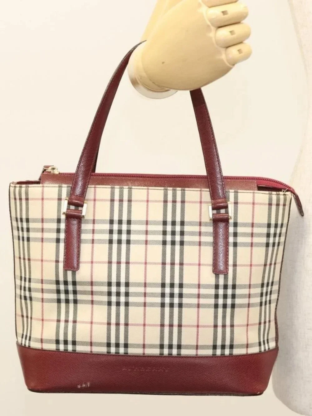 BURBERRY Nova Check Hand Bag Canvas Beige Gold Auth BA2673 - Picture 14 of 16